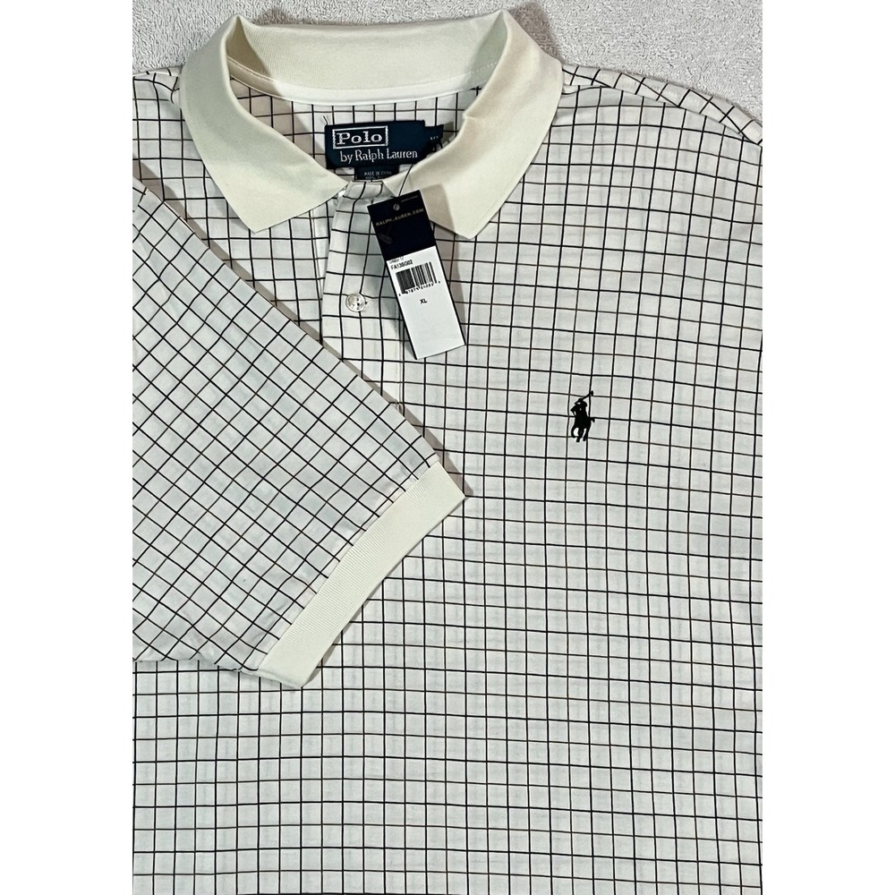 NWT Polo Ralph Lauren Short Sleeve Polo Mens XL Ivory Check Pony Vintage NOS